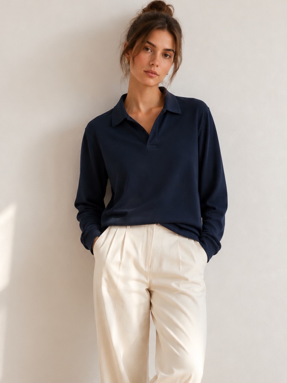 Club Monaco 100% Wool Polo Knit Sweater Collared Navy Blue Large